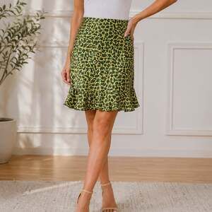 Alice & Trixie Yellow Green Leaf Print Silk Ruffle Hem Skirt Sz 6 NWOT